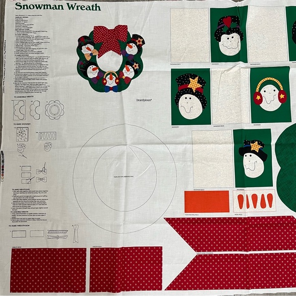 Vintage Fabric Panel Christmas Holiday Snowman Wreath Winter Dream Spinners - Picture 3 of 7